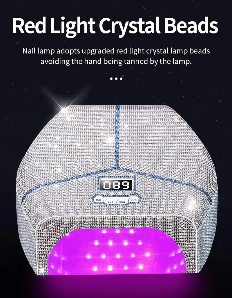 Diamond-Encrusted Red Light Nail Lamp High-Power Metal Reflector Inner Liner Fast Curing Gel UV Lamp