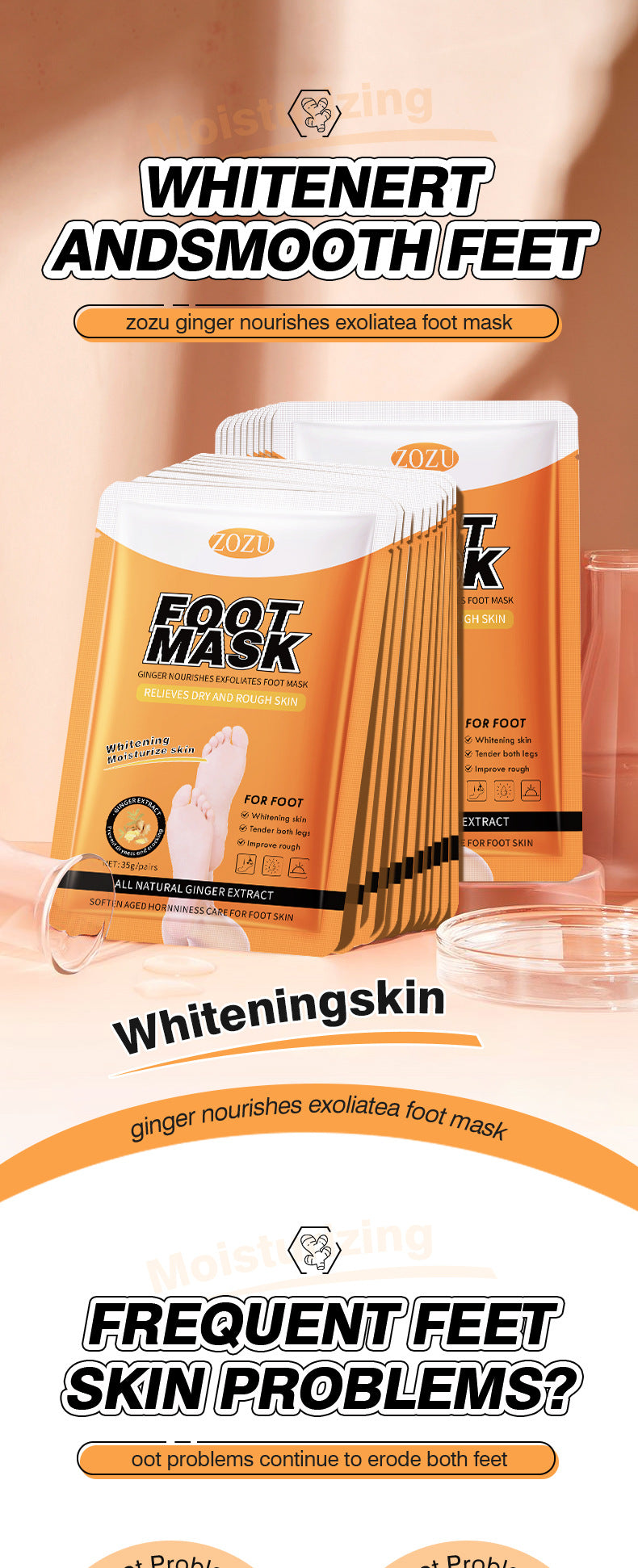 Cross-border In-stock Hand Mask Foot Mask ZOZU Skin Rejuvenation Honey Ginger Nourishing Hand and Foot Care Cross-Border Foreign Trade Factory Direct Sales