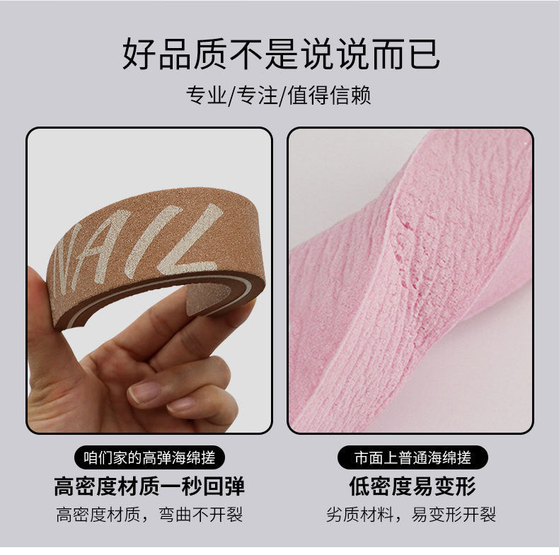 Russian-style High-quality Professional Nail Technician Specialized Nail File Sponge Scrub Double-sided rubbing strips can be washed repeatedly
