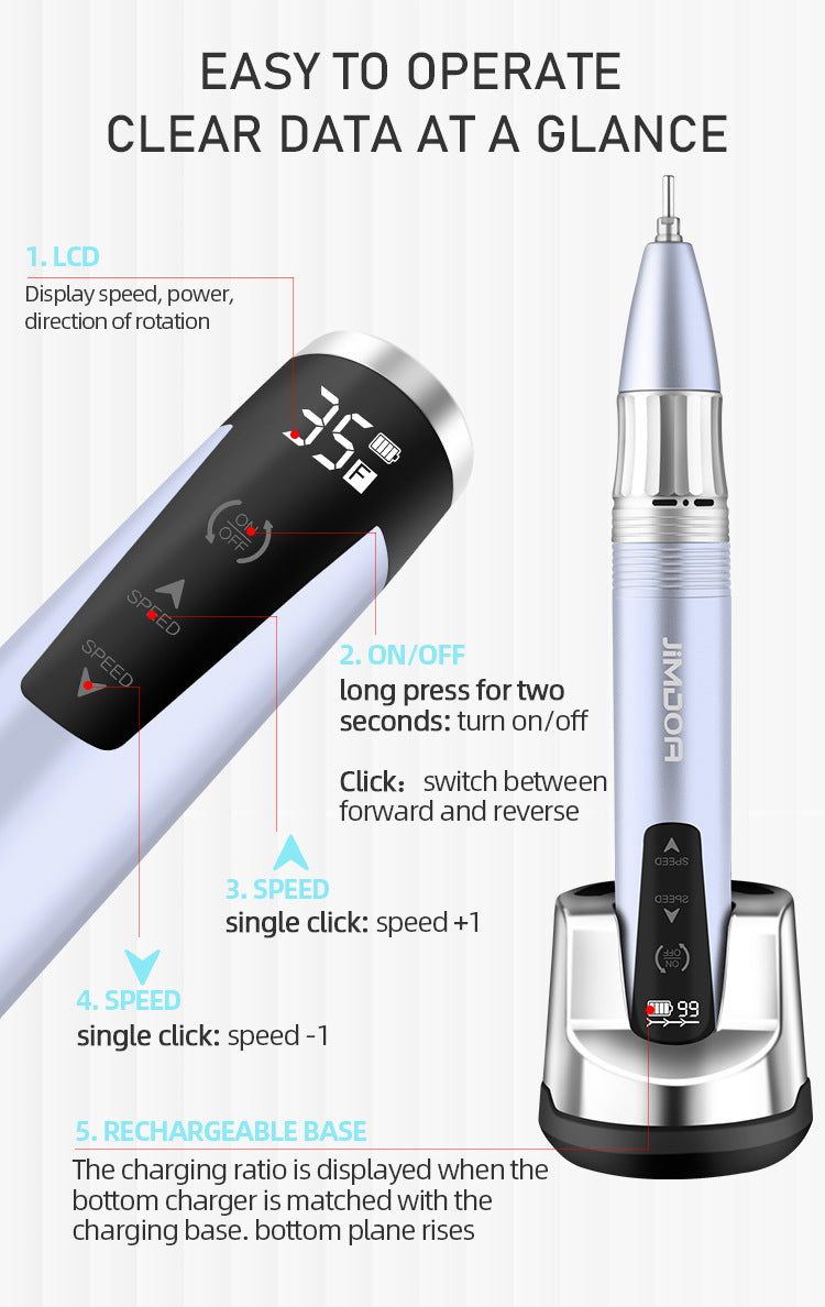 JMD-109S Professional Electric Nail Drill Portable 35000 RPM Rechargeable Nail Salon Special Pen-Type Nail Drill