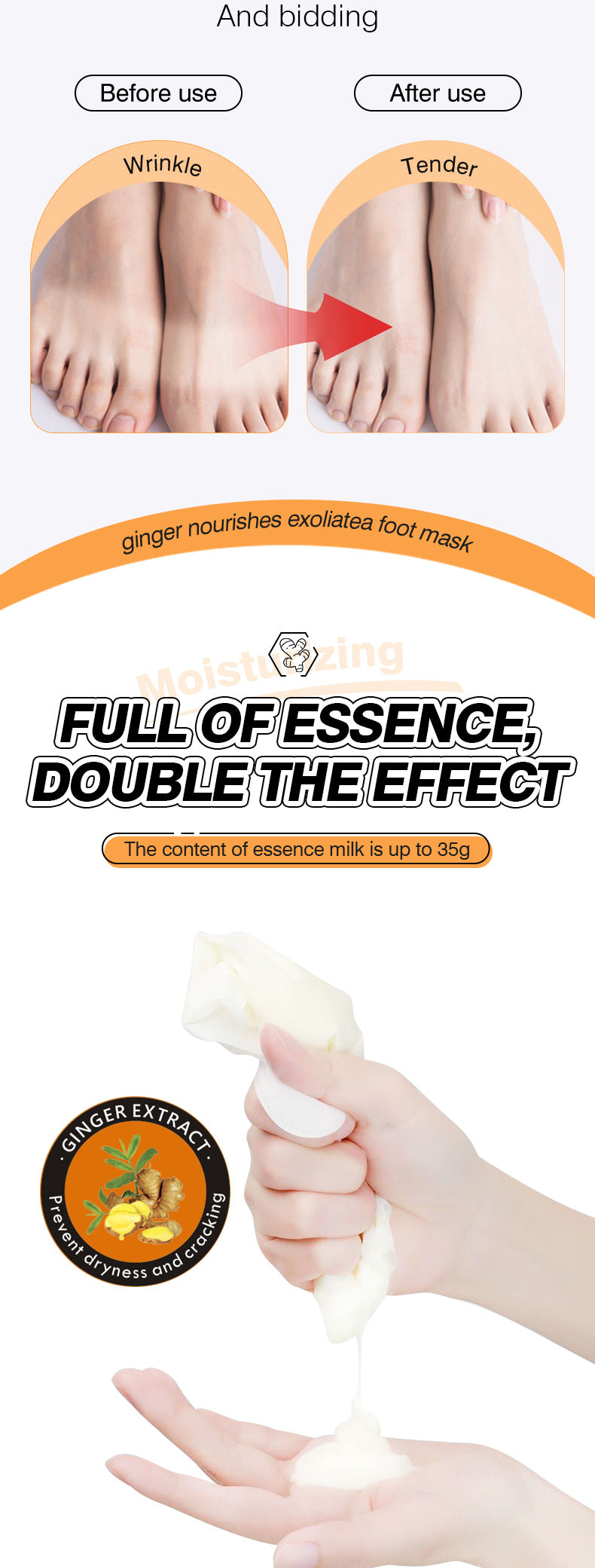 Cross-border In-stock Hand Mask Foot Mask ZOZU Skin Rejuvenation Honey Ginger Nourishing Hand and Foot Care Cross-Border Foreign Trade Factory Direct Sales
