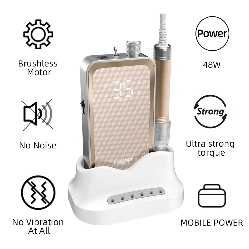 JMD 219 Brushless Nail Drill Portable Back Hanging with Base 35000 RPM Nail Polish Remover