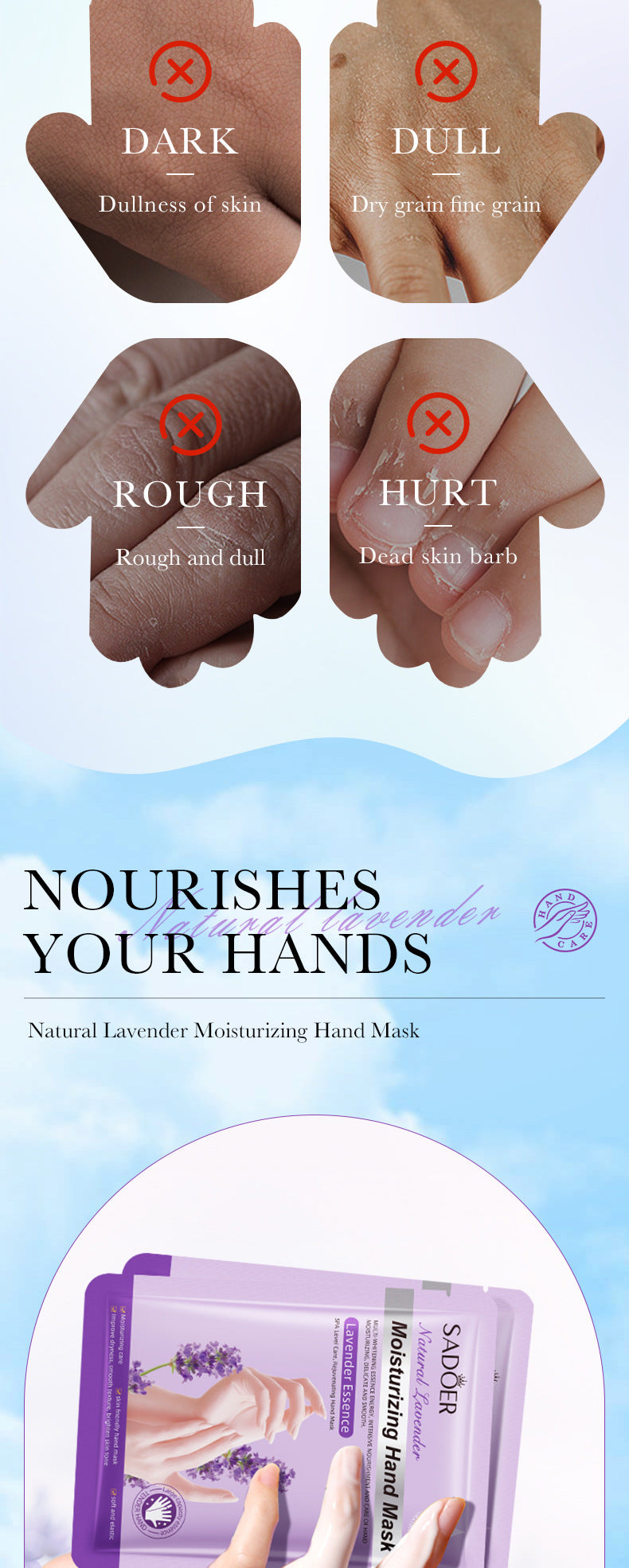 Full English Hand Mask SADOER Rose Lavender Goat Milk Lubricating Hand Mask Cross-Border Foreign Trade Factory Direct Sales