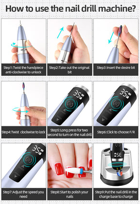 JMD-109S Professional Electric Nail Drill Portable 35000 RPM Rechargeable Nail Salon Special Pen-Type Nail Drill