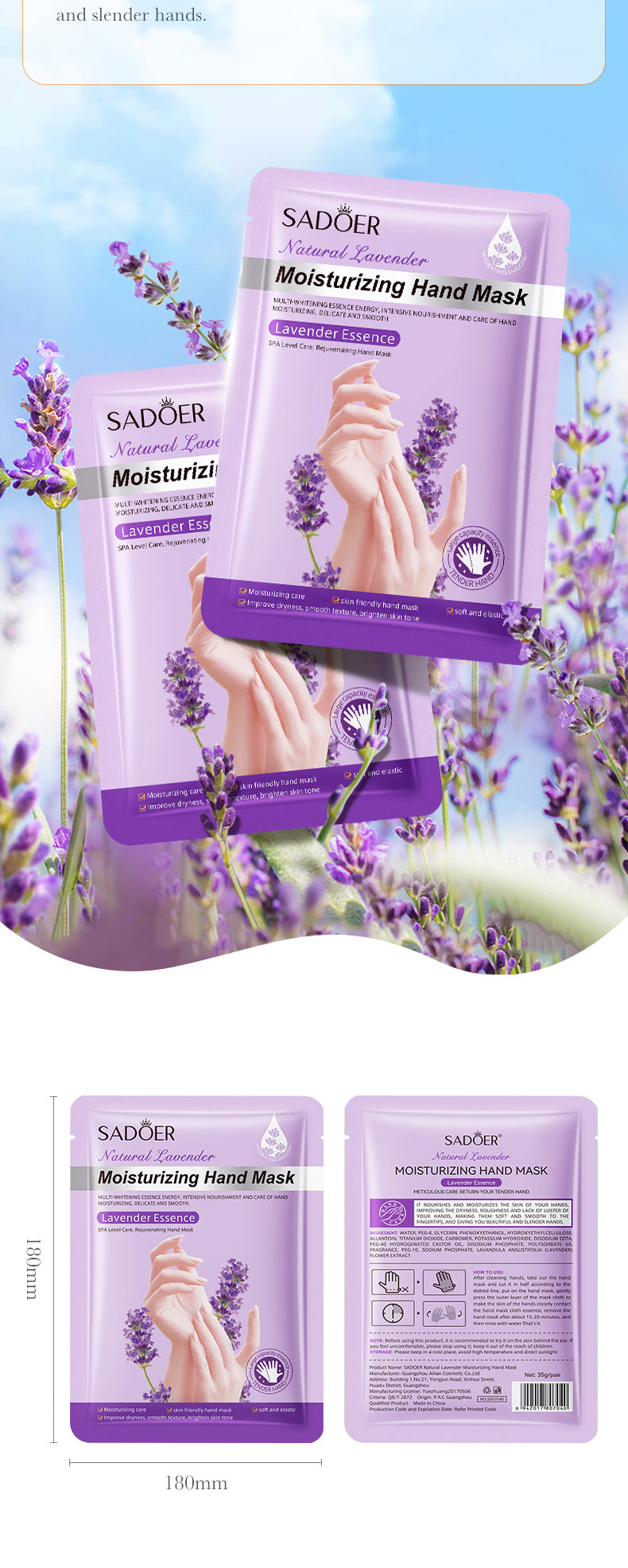 Full English Hand Mask SADOER Rose Lavender Goat Milk Lubricating Hand Mask Cross-Border Foreign Trade Factory Direct Sales