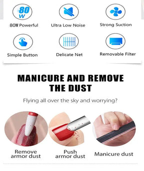 80W Adjustable Speed High Power Japanese Style Nail Dust Collector Low Noise Nail Dust Collector with Filter