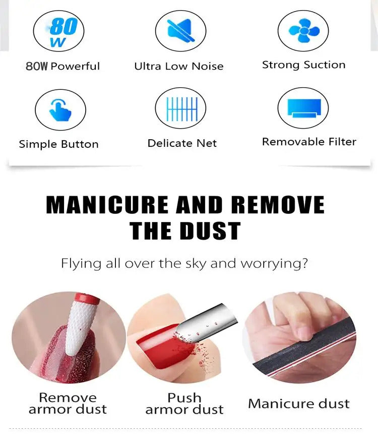 80W Adjustable Speed High Power Japanese Style Nail Dust Collector Low Noise Nail Dust Collector with Filter