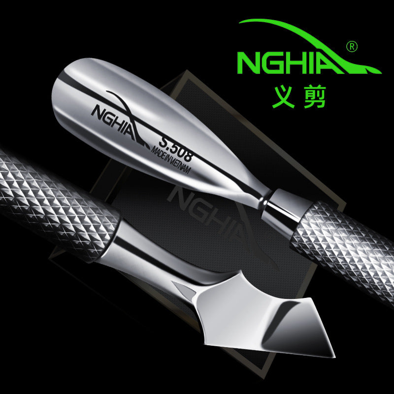 NGHIA Vietnam S508 Cuticle Nipper Dead Skin Remover Steel Pusher Nail Polish Remover Professional Nail Care Double-Ended Manicure Tool