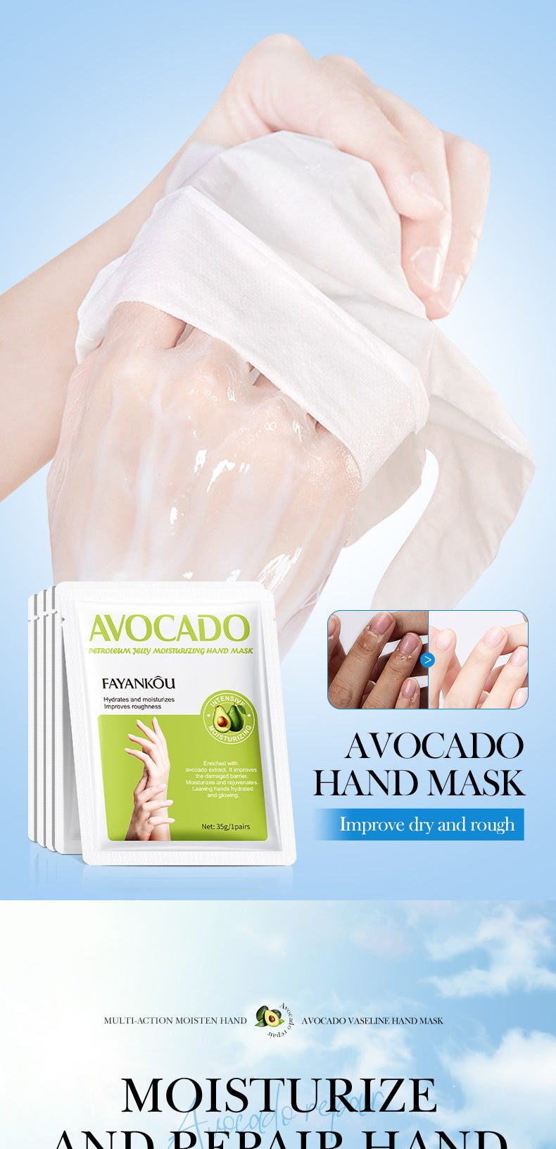 Full English Hand and Foot Mask Series FAYANKOU Vaseline Long Foot Mask Hand Mask Cross-Border Foreign Trade Factory Direct Sales